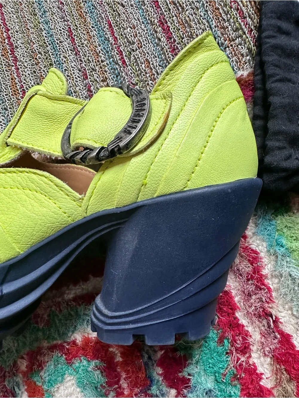 Fluevog EXCELLENT Mellow Bossa Nova neon yellow platform T-strap heel-7 (fit 6.5